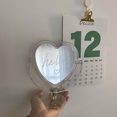 Ins kozmetičko ogledalo u korejskom stilu u obliku srca, akrilno prozirno postolje, ogledalo za šminku, dvostrano stolno ogledalo za kućnu spavaću sobu