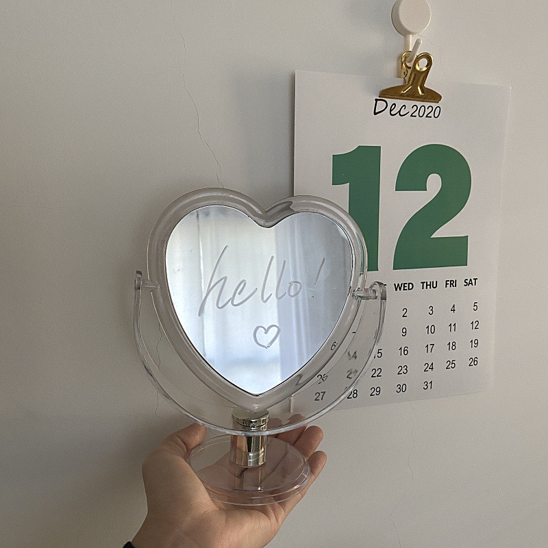 Ins kozmetičko ogledalo u korejskom stilu u obliku srca, akrilno prozirno postolje, ogledalo za šminku, dvostrano stolno ogledalo za kućnu spavaću sobu