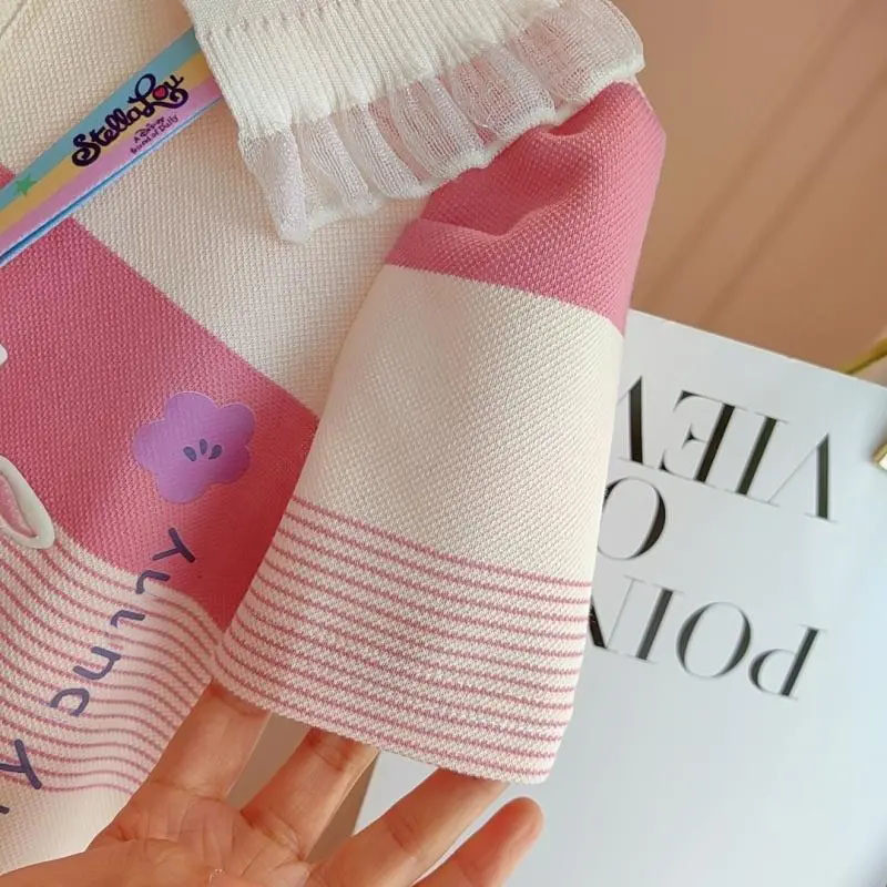 Meiteņu kleita 2024. gada vasarā, jauns korejiešu stila apģērbs, bērnu polo svārki bērniem ar īsām piedurknēm, svītraini rozā, jauki ikdienas svārki