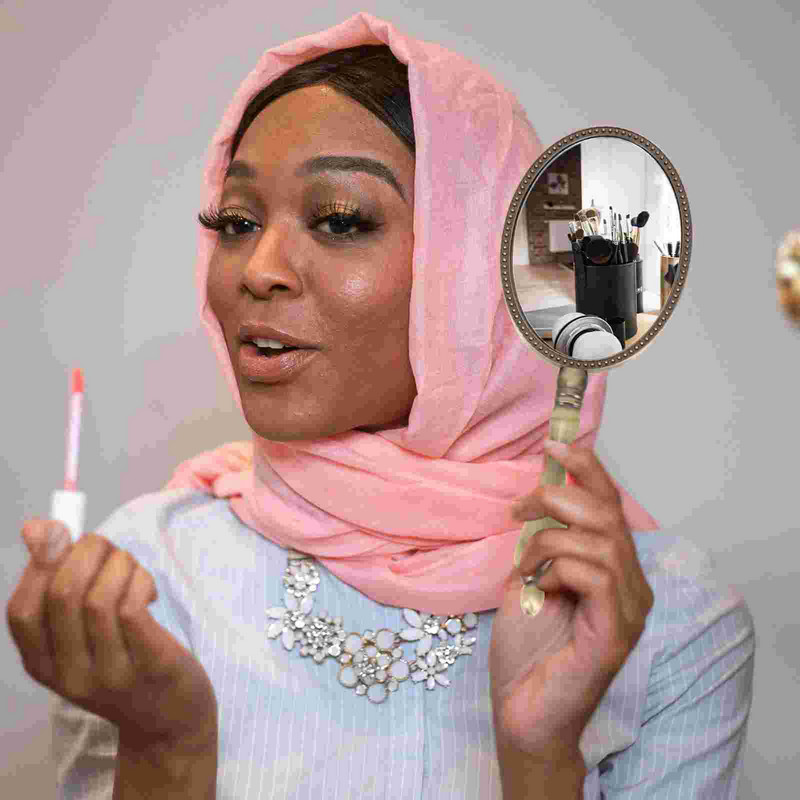 Vintage vasevärvi käeshoitav peegel Isiklik ovaalne käepeegel Kosmeetiline sirge käepidemega peegel SPA salongi meigitasku jaoks