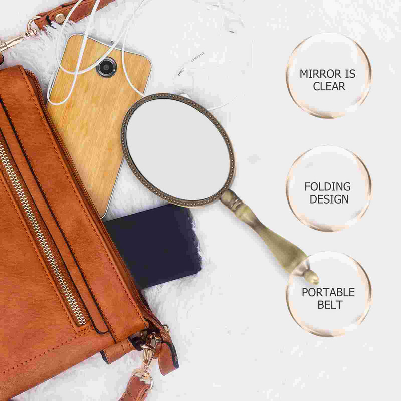 Vintage vasevärvi käeshoitav peegel Isiklik ovaalne käepeegel Kosmeetiline sirge käepidemega peegel SPA salongi meigitasku jaoks