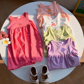 Ikdienas meiteņu kleita ar augļu apdruku Vasaras kleitas Bērnu apģērbi Korejas stila ikdienas kleita Apģērbs Sweet Girl Pidžamas Mājas apģērbs