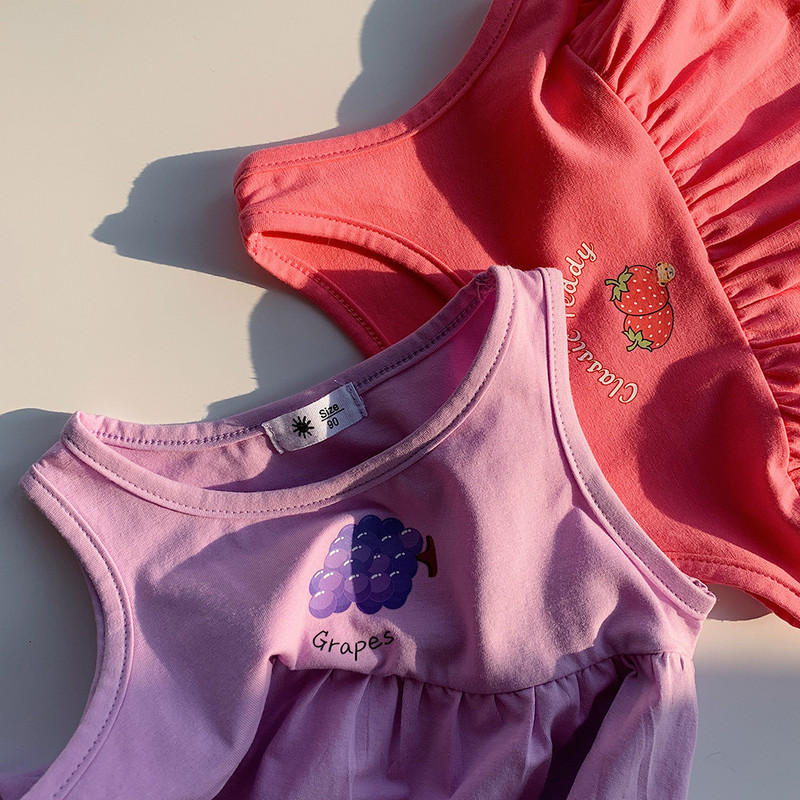 Ikdienas meiteņu kleita ar augļu apdruku Vasaras kleitas Bērnu apģērbi Korejas stila ikdienas kleita Apģērbs Sweet Girl Pidžamas Mājas apģērbs