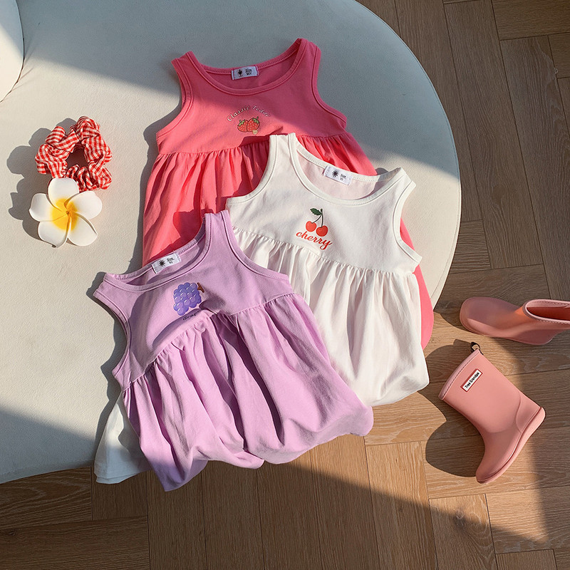 Ikdienas meiteņu kleita ar augļu apdruku Vasaras kleitas Bērnu apģērbi Korejas stila ikdienas kleita Apģērbs Sweet Girl Pidžamas Mājas apģērbs