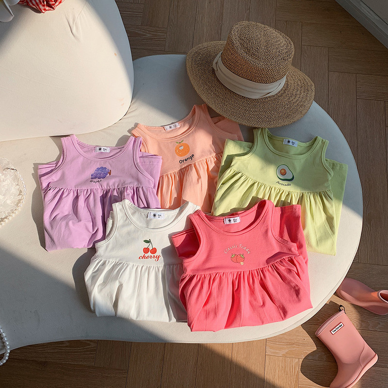 Ikdienas meiteņu kleita ar augļu apdruku Vasaras kleitas Bērnu apģērbi Korejas stila ikdienas kleita Apģērbs Sweet Girl Pidžamas Mājas apģērbs