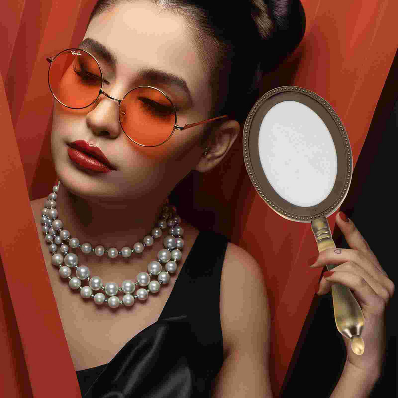 Vintage vasevärvi käeshoitav peegel Isiklik ovaalne käepeegel Kosmeetiline sirge käepidemega peegel SPA salongi meigitasku jaoks