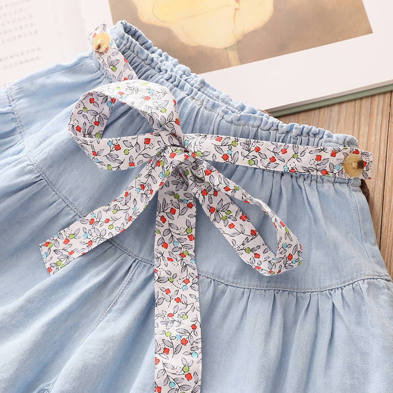 2024. gada karstā vasaras mode Jaunums 3 4 5 6 7 8 9 10 11 12 gadi, mazulis, bērns, vienkrāsains, kokvilna, brīvi bērni, meitenēm, džinsa šorti ar jostu