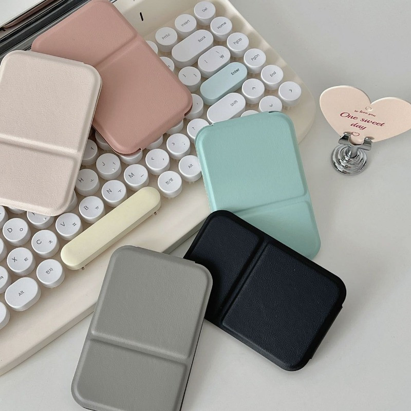 Galddatora kosmētikas spogulis, ciets PU ādas, vienkāršs pārnēsājams rokas kosmētikas spogulis, salokāms studentu kompakts, jauks kabatas galda spogulis