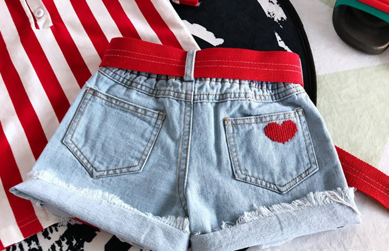 Meiteņu džinsi Vasara Jauna korejiešu versija bērnu izšūtiem džinsa šortiem Daudzpusīgas ikdienas karstas bikses