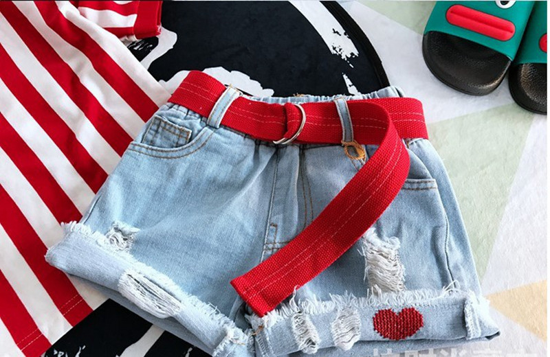 Meiteņu džinsi Vasara Jauna korejiešu versija bērnu izšūtiem džinsa šortiem Daudzpusīgas ikdienas karstas bikses