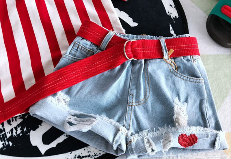 Meiteņu džinsi Vasara Jauna korejiešu versija bērnu izšūtiem džinsa šortiem Daudzpusīgas ikdienas karstas bikses