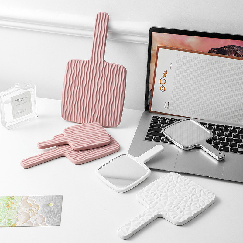 Pārnēsājams Mini Ins šķidras formas rokas spogulis kvadrātveida kosmētikas kosmētiskais spogulis ar rokturi, skaistumkopšanas spoguļi skropstu pieaudzēšanai