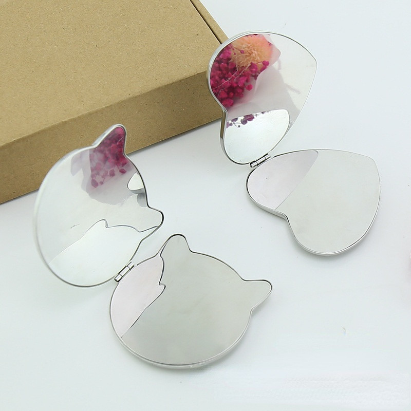 Sirds kaķa formas pārnēsājams saliekams spogulis Mini kompakts nerūsējošā tērauda metāla spogulis kosmētikas futrālis grima rīki augstas kvalitātes