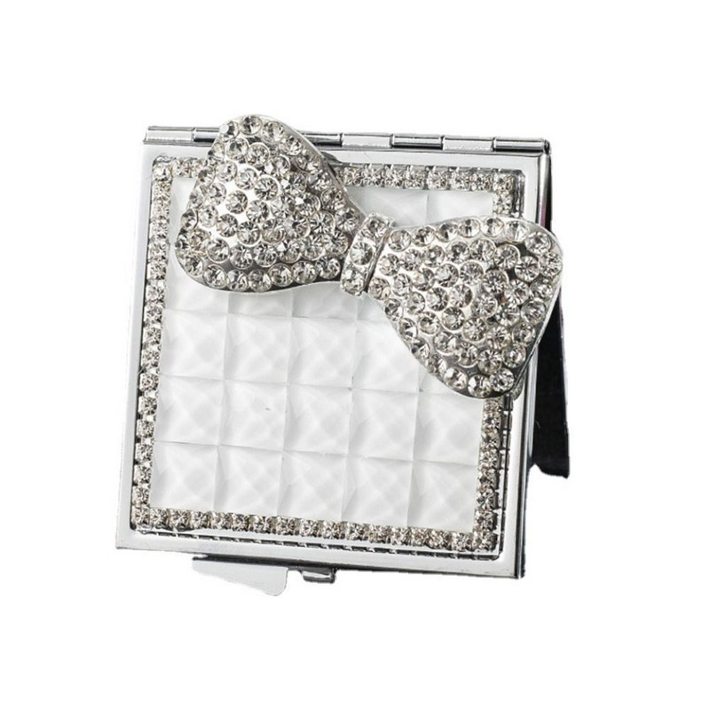 Oglindă pătrată din metal Mini decor cu strasuri Oglindă portabilă cu trandafir Oglindă de buzunar cu fundă drăguță Studenți