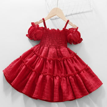 Лятна рокля за момичета, нов стил, без ръкави, сладки детски костюми за 2-8 години
