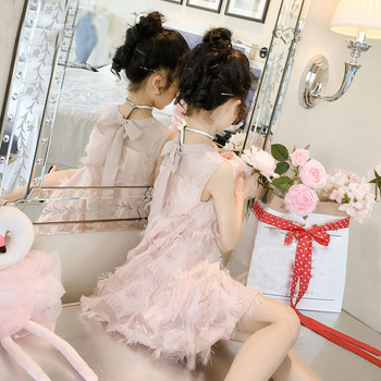 Καλοκαιρινό φόρεμα για κορίτσια 2021 Νέο πριγκίπισσα με φτερό πίσω φιόγκο από διχτυωτό πλέγμα εφήβων για 5 7 9 11 13 χρόνια Μεγάλα παιδικά ρούχα