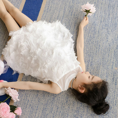 Ljetna haljina za djevojčice 2021. Nova haljina u stilu princeze s mašnom na leđima od perja od šifona i mreže za tinejdžere za 5, 7, 9, 11, 13 godina Odjeća za veliku djecu