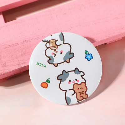 Jauka multfilma, apaļa govs skaistumkopšanas spogulis, pārnēsājams kompakts kabatas kosmētikas spogulis, sieviešu meitenes mini grima spoguļi