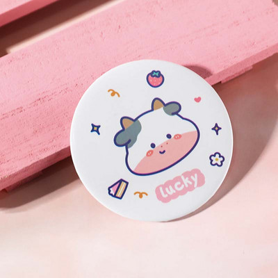 Jauka multfilma, apaļa govs skaistumkopšanas spogulis, pārnēsājams kompakts kabatas kosmētikas spogulis, sieviešu meitenes mini grima spoguļi