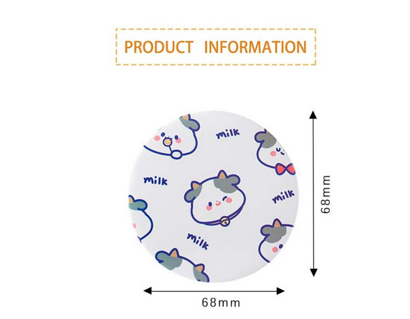 Jauka multfilma, apaļa govs skaistumkopšanas spogulis, pārnēsājams kompakts kabatas kosmētikas spogulis, sieviešu meitenes mini grima spoguļi