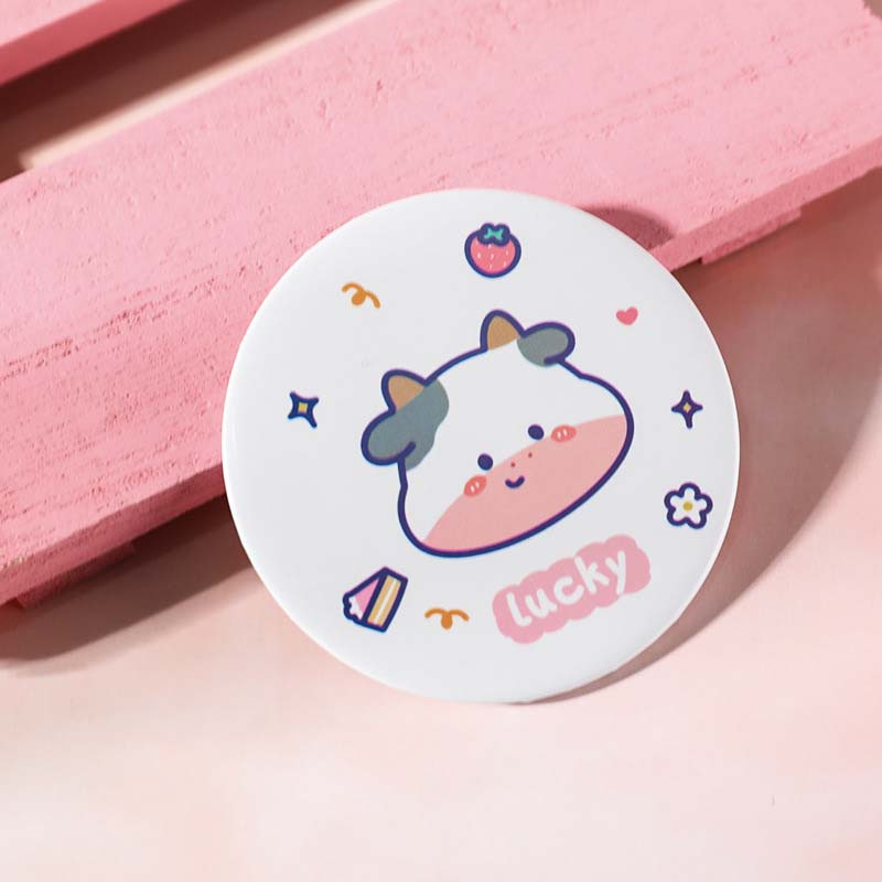 Jauka multfilma, apaļa govs skaistumkopšanas spogulis, pārnēsājams kompakts kabatas kosmētikas spogulis, sieviešu meitenes mini grima spoguļi