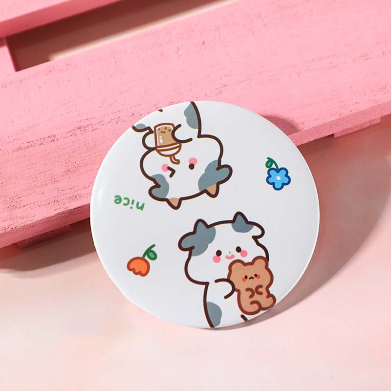 Jauka multfilma, apaļa govs skaistumkopšanas spogulis, pārnēsājams kompakts kabatas kosmētikas spogulis, sieviešu meitenes mini grima spoguļi