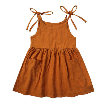 New Essentials Καλοκαιρινό παιδικό αμάνικο φόρεμα για κοριτσάκι Βαμβακερή στενή φούστα παραλίας με μασίφ φορέματα τσέπης Ρούχα