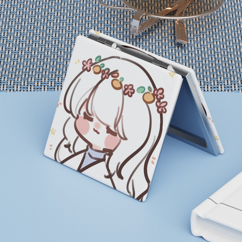 Mini salokāms kosmētikas spogulis jauks kvadrātveida kosmētiskais tualetes spogulis Divpusējs kompakts spogulis Pārnēsājams rokas spoguļi kabatas spogulis