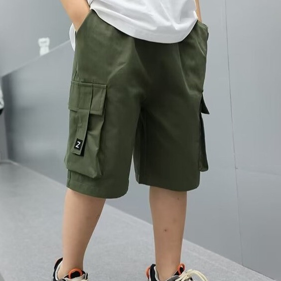 Vasaras zēnu kokvilnas šorti High Street Hip Hop Modes Lielie kabatas šorti Khaki krāsas Bērnu bikses Ikdienas bērnu apģērbi 2024