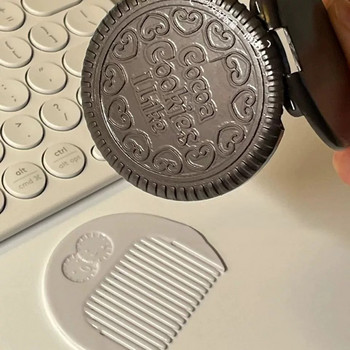 1 бр. Сладко шоколадово бисквитено огледало с дизайн на шоколад Oreo с 1 комплект гребен Дамски инструмент за грим, сгъваемо огледало за грим