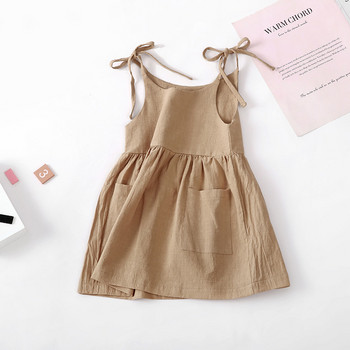 Малка рокля за малки момичета Детски памучни тесни тиранти без ръкави Плажна пола с джоб Едноцветни плъзгащи се рокли Облекло