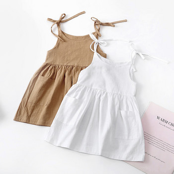 Μικρό Φόρεμα για Μικρό Κοριτσάκι Παιδικό Αμάνικο Βαμβακερό Skinny Ζαρτιέ Φούστα Παραλίας με Τσέπη Φορέματα μονόχρωμα Ρούχα Ρούχα