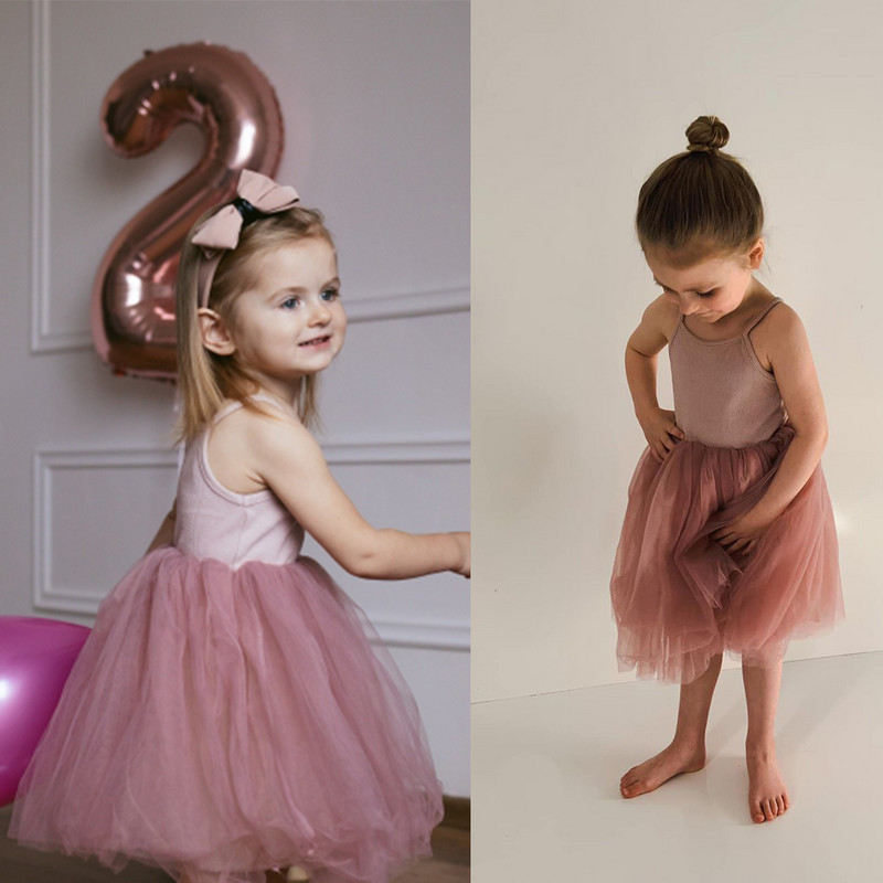 Bērnu meiteņu vasaras kleita, cieta piedurkne, mežģīņu bikšturi, kostīms, tērps bērniem, meiteņu ballīte, balets, kāzu princeses apģērbs