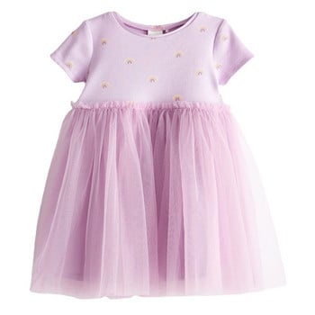 Little maven 2024 Дрехи за момичета Лятна дъгова лилава мрежеста рокля на принцеса Рокли за момичета 2023 Сватбена рокля за Детско лято