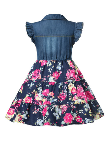 Καλοκαιρινό τζιν φόρεμα ζωσμένο πάνω από το γόνατο Floral κάτω μέρος για κορίτσια casual frock 6 8 10 12 ετών Παιδικά καθημερινά ρούχα Μόδα της ημέρας