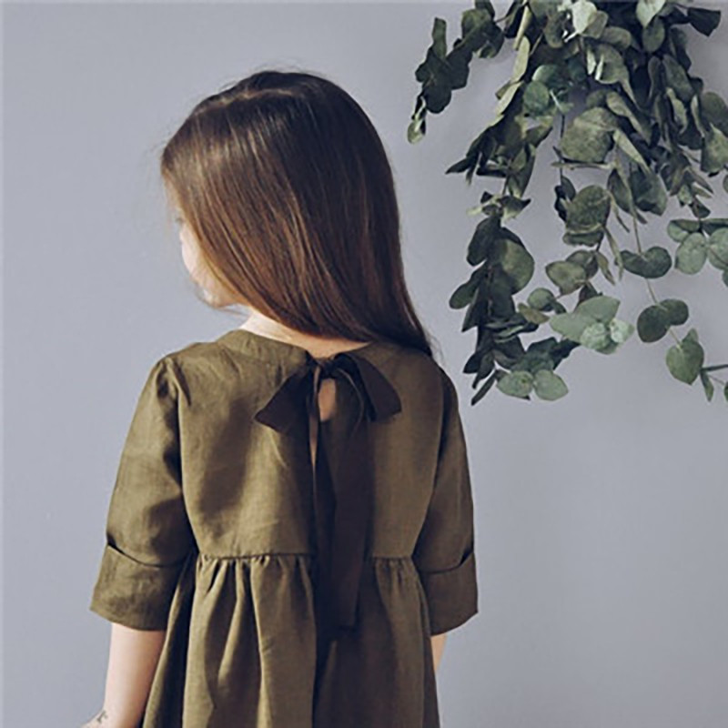 Rochie nouă pentru fete, bumbac, in, cu mânecă mijlocie, rochie plisată pentru copii, vară, ocazională, panglică, prințesă, WT124