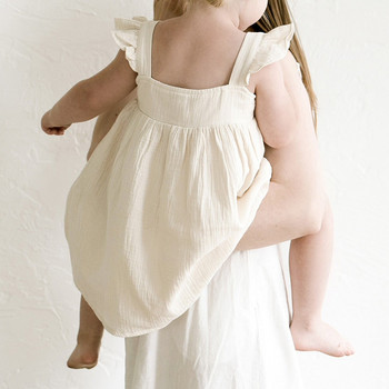 100% βαμβακερό μουσελίνα για κορίτσια λευκό φόρεμα με φοδραρισμένο καλοκαιρινό Νέο ρετρό μωρό μωρό αμάνικο βολάν λουράκια Flowy Princess Dresses TZ385