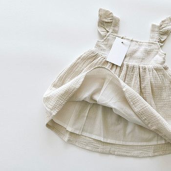 Бяла рокля за момичета от 100% памук от муселин с подплата, летни нови ретро бебешки момичета, без ръкави и презрамки, струящи се рокли на принцеса TZ385