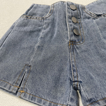 2024 Нови летни детски дънкови къси панталони за момичета Едноцветни горещи панталони с перлени цветя Детски горни дрехи Дънки