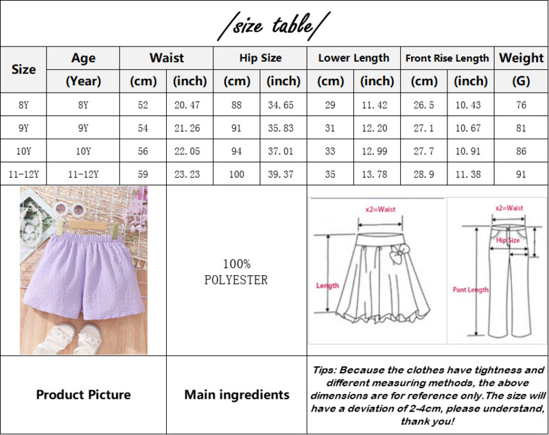 Ljetne kratke hlače za tinejdžerice 2024. Jednobojne kratke hlače A-kroja s elastičnim strukom Modne ljubičaste udobne kratke hlače za djecu 8 9 10 11 12 godina