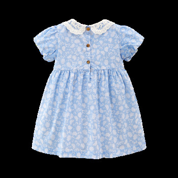 Парти рокля Little maven Детско облекло 2024 Сини рокли за бебета и момичета Анимационни цветя Летни ваканционни рокли Детски дрехи
