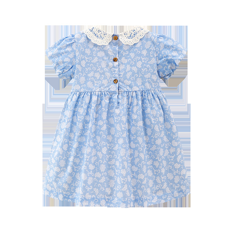 Little maven kleita ballītei bērnu apģērbi 2024. gada zīdaiņiem, zilām kleitām, multfilmām, ziediem, vasaras brīvdienām, kleitām, bērnu apģērbiem