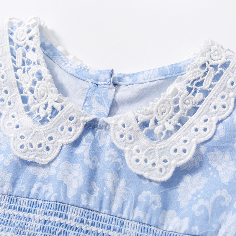 Little maven kleita ballītei bērnu apģērbi 2024. gada zīdaiņiem, zilām kleitām, multfilmām, ziediem, vasaras brīvdienām, kleitām, bērnu apģērbiem