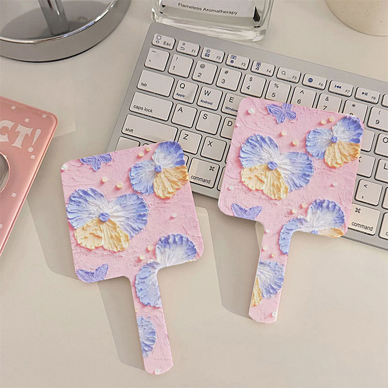 Prijenosno ručno ogledalo za šminkanje ulje na platnu cvijeće kozmetičko ogledalo s ručkom četvrtasto ručno kompaktno ogledalo kozmetički alat