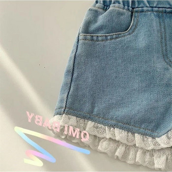 Детски къси панталони в корейски стил Дантелени дънкови панталони от пачуърк Момичета, меки универсални шорти 2-7 години