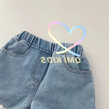 Детски къси панталони в корейски стил Дантелени дънкови панталони от пачуърк Момичета, меки универсални шорти 2-7 години