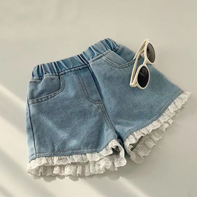 Korea stiilis laste lühikesed püksid Pitsilised lapilised teksapüksid Tüdrukutele pehmed lühikesed püksid 2-7Y