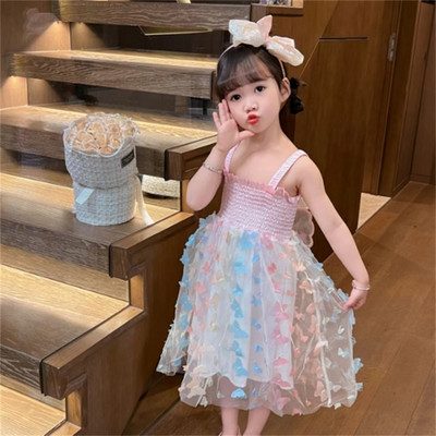 Vasaros mergaičių marlės medvilninė suknelė vaikams, drugelių puošmena, vestuvių vakarėlis Vestido suknelės vaikiškos princesės drabužiai