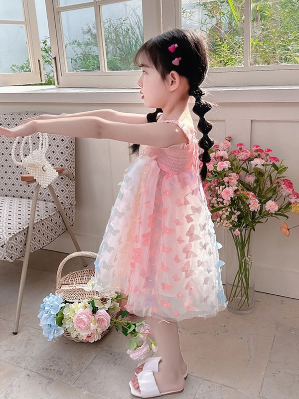 Vasaros mergaičių marlės medvilninė suknelė vaikams, drugelių puošmena, vestuvių vakarėlis Vestido suknelės vaikiškos princesės drabužiai