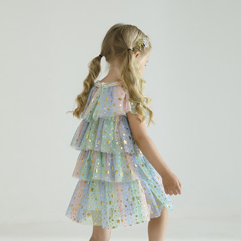 Καλοκαιρινό Παιδικό Φόρεμα Rainbow Μικρό Κοριτσάκι Princess Star Sequin Layer Party Dresses Tulle 3-8T Girl Casual Daily Wear Vestidos